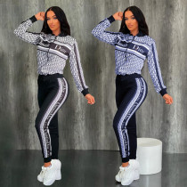 Women Elegant Two-Pieces Jacket Sets Female Print Zip Coat & Pant Sets