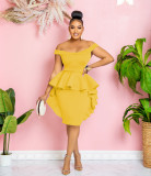 Women Work Dresses Summer Casual Off Shoulder Ruffle Slim Fit Party Dress