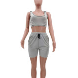Pure Color Sports Vest 2 Pc Set with Pocket