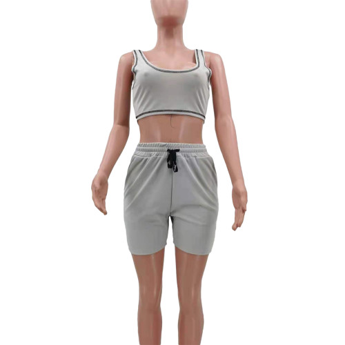 Pure Color Sports Vest 2 Pc Set with Pocket