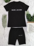 Casual High Elasticity Fashion Pyrography Letter Short Sleeve Shorts Set