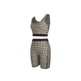 Casual Printed Slim Sports Sleeveless Fashion Short Set