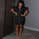 Solid Color Ruffle Sleeve Turndown Collar Single-breasted Cardigan Party Dress with Pockets