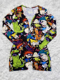 Casual Pattern Printed Loungewear Shorts Rompers