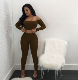 Women Fashion Thread Off Shoulder Crop Top 2 Piece Set Casual Bodycon Casual Outfit Sportswear