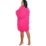 Solid Color Knitted Hand Crochet Fringe Cardigan Sweater