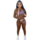 Autumn/Winter Velvet Drawstring Pullover Hooded Sweatshirt Two Piece Pant Set