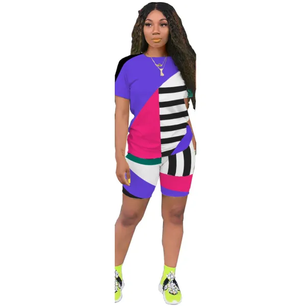 Geometric Stripes Contrast Color Sports 2 Piece Set