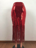 Sequins Fringe Party Long Skirt