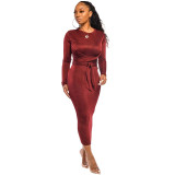 Solid Color High Waist Bandage Maxi Dress