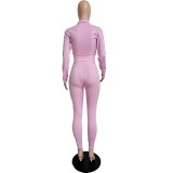 Solid Color High Neck Pant Set