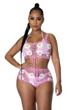 Summer Beach Women 2 Piece Set Knitted Crochet Crop Top + Shorts