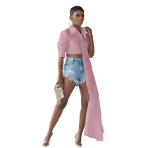 Pink Button Up Suit Collar Asymmetrical Shirt