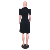 OL Style Ruffle Collar Short Sleeve Pleated Dress
