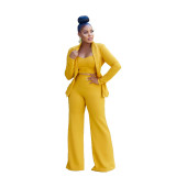 Casual Solid Patchwork Turndown Collar Long Sleeve Three Pieces