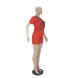 Casual Printed Tracksuit Women Short Sleeve Two Piece Outfits with Pockets
