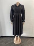 Fashion POLO Collar Loose Long Sleeve Long Dress