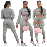 Sportswear 3 Piece Pants Sets Solid Ribbed Pit Track Jogging Sets