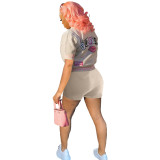 Fashion Casual Printed Baseball Uniform Short Sleeve 2 Piece Outfits