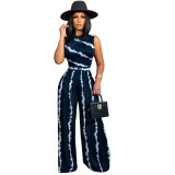 Fashion Pattern Printed Sleeveless Rompers + Wide Leg Pants Set