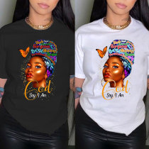 Summer Women's Clothing Casual Round Neck Pullover Printed Tees