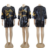 Boutique Women's Sequin T Shirt Dress Birthday Queen One Size MINI DRESS