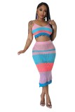 Fashion Multi-Color Colorblock Braided Straps Beach Dresses Two-Piece Set