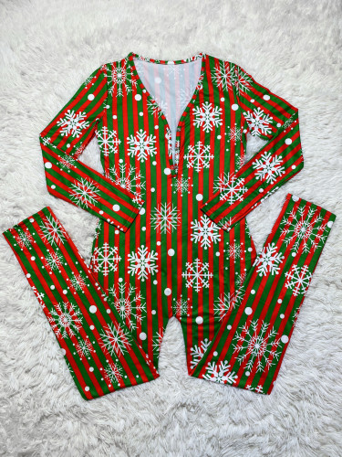 Casual Christmas Printed Long Sleeve Trousers Homewear Jumpsuit