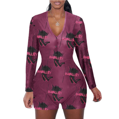 Casual Pattern Printed Loungewear Shorts Rompers