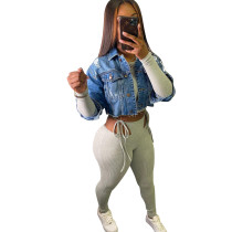 Sexy Washed Denim Jacket Crop Tops