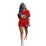 Women Tracksuits Outfit Casual Solid Color Graphic Print Short Sleeve Shorts Two-Piece Set