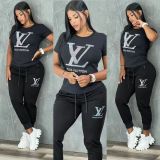 Fashion Hotfix Rhinestone Short Sleeve Two Piece Set
