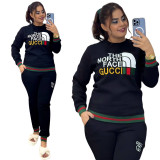 Casual Sportswear Embroidery Letter Sweatshirt + Trousers Two Piece Set