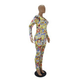 Casual Pattern Printed V Neck Home Jumpsuit