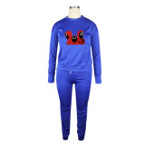 Trend New Royal Blue Squid Game Mask Man Printed Sports Two Piece Ruched Pants Set