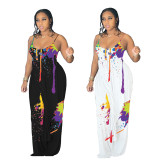 Sexy Splash Ink Print Straps Top And Pants 2 Piece Sets