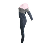 Casual Colorblock Hooded Zipper Pant Set