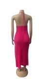 Solid Sleeveless Slit Knitting Women's Cutout Halter Sexy Long Dresses