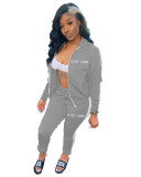 Casual Letter Embroidery Zipper Sports 2 Piece Set
