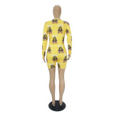 Casual Pattern Print Loungewear Shorts Jumpsuit