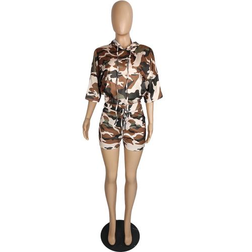 Casual Printed Camouflage Two-piece Set