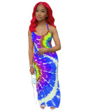 Casual Straps Tie-dye Printed Maxi Dress