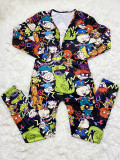 Casual Long Sleeve Pattern Print Loungewear Jumpsuit