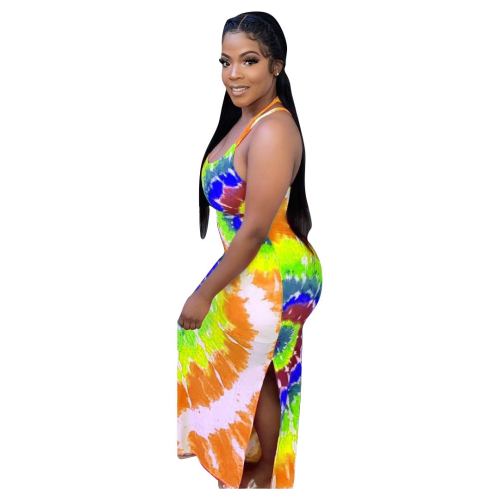 Casual Straps Tie-dye Printed Maxi Dress