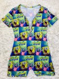 Casual Cartoon Printed Letter Romper