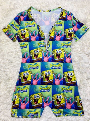 Casual Cartoon Printed Letter Romper