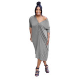Plus Size Zipper Loose Mid Dress