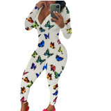 Casual Long Sleeve Pattern Print Loungewear Jumpsuit