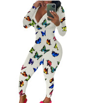Casual Long Sleeve Pattern Print Loungewear Jumpsuit