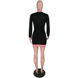 Casual Air layer Embroidery Bee Zipper Mini Dress